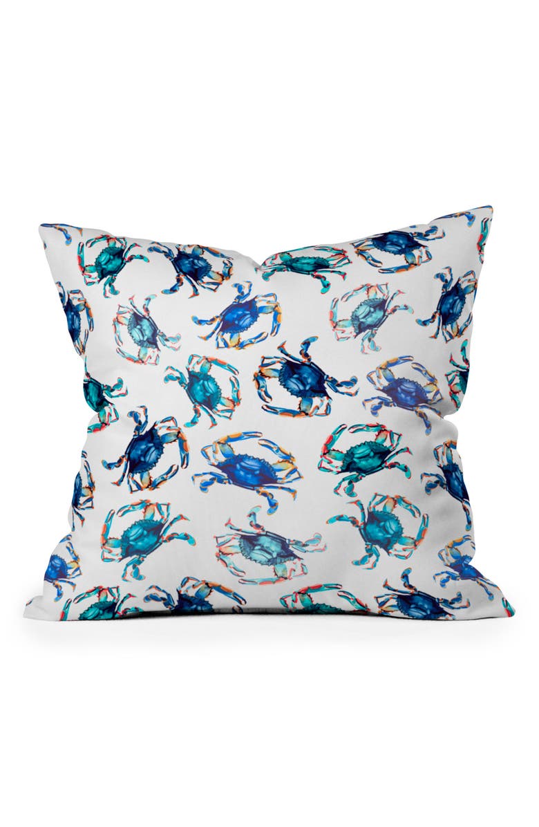 Deny Designs Blue Crab Square Throw Pillow, Main, color, Blue