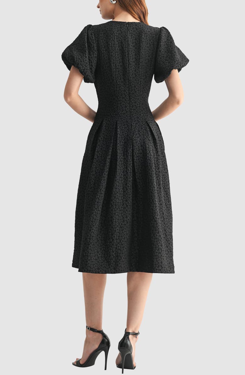 Mila Mae Textured Bubble Sleeve Fit and Flare Dress, Alternate, color, Black