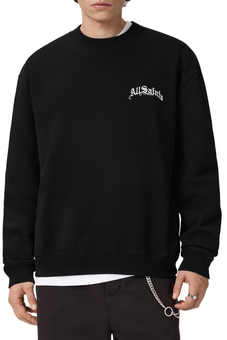 Descent Oversize Embroidered Crewneck Sweatshirt, Main, color, WASHED BLACK