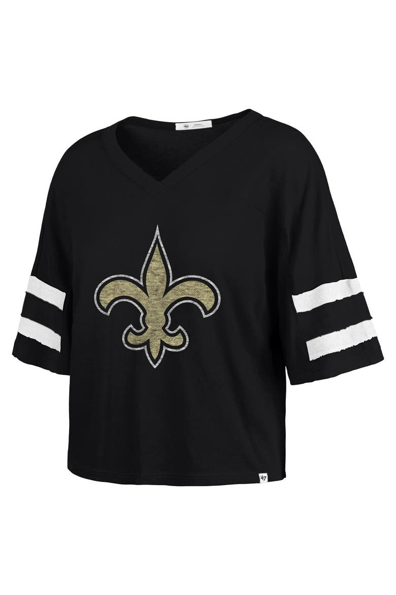 Women's '47 Black New Orleans Saints Premier Scout Cropped V-Neck T-Shirt, Alternate, color, Black