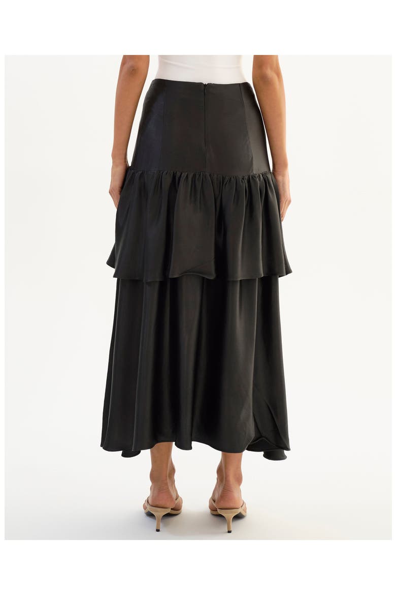 CHALINA | Ruffle Satin Midi Skirt, Main, color, Black
