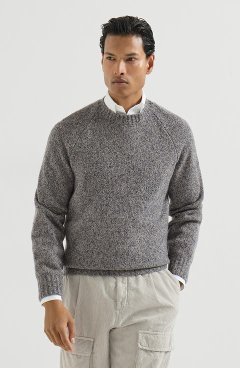 Virgin wool, silk and cashmere chiné sweater