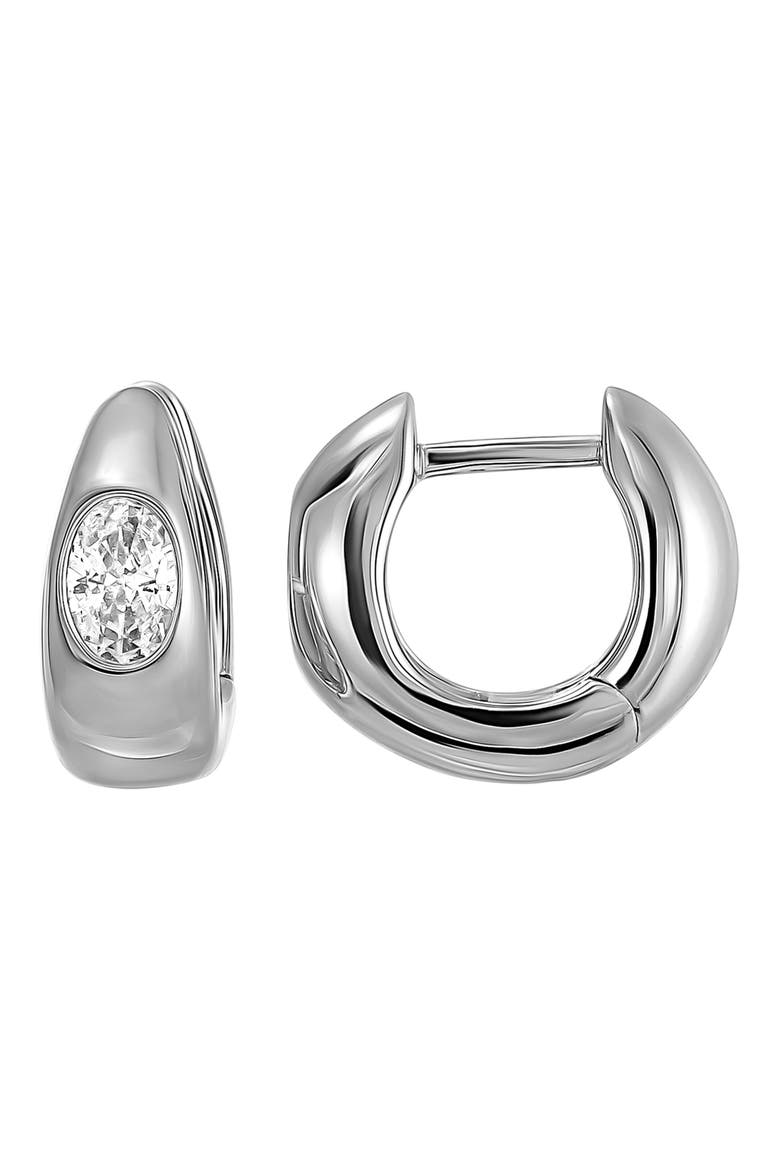 Cubic Zirconia Huggie Hoop Earrings, Main, color, CLEAR/ SILVER