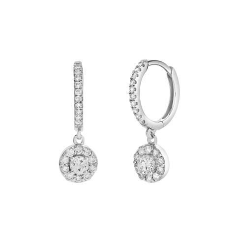 Belinda Pave Round Diamond Drop Huggie Hoop Earrings in 14K Gold