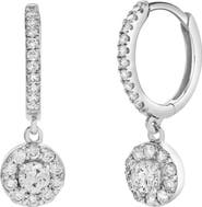 LuvMyJewelry Belinda Pave Round Diamond Drop Huggie Hoop Earrings in 14K Gold