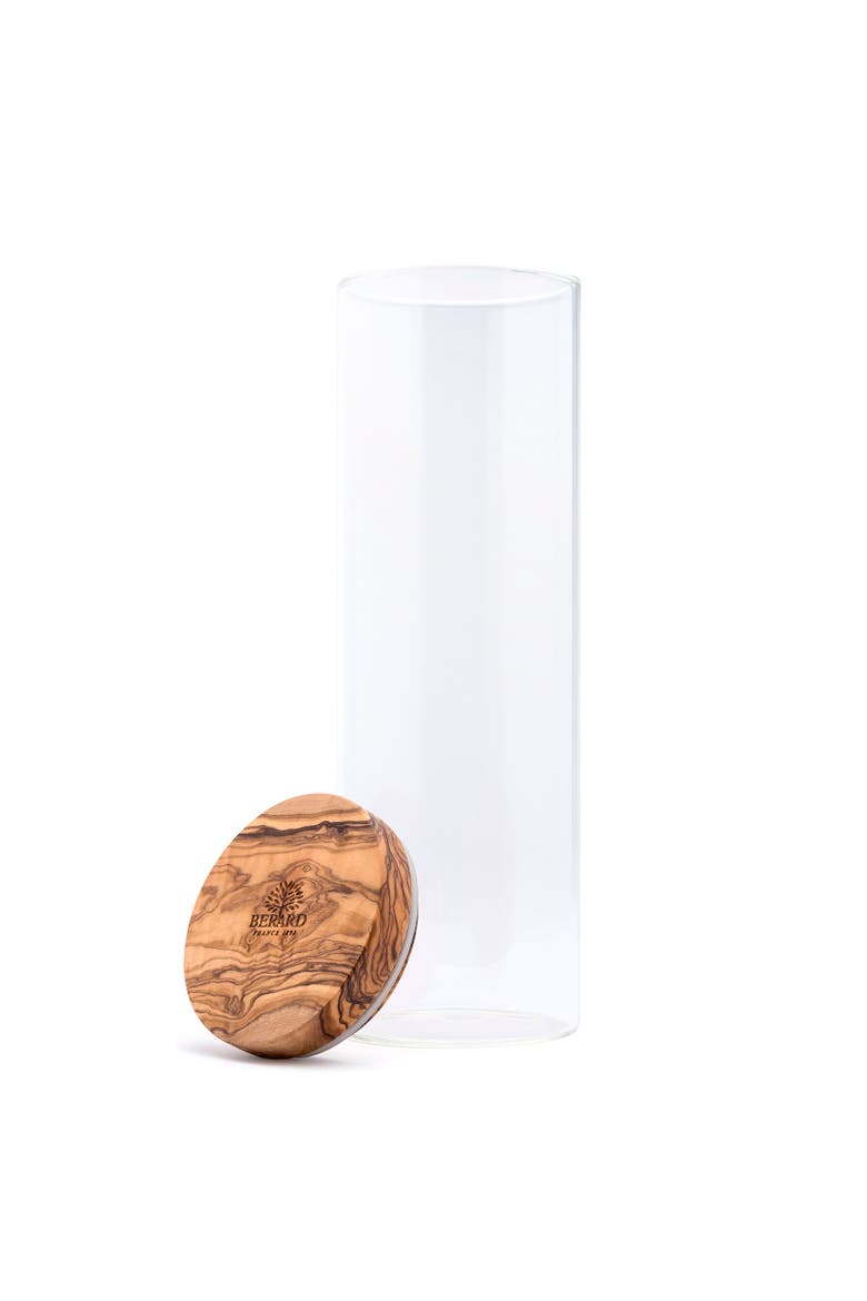 Glass Storage Jar With Olive Wood Lid, 50-ounce, Alternate, color, Brown