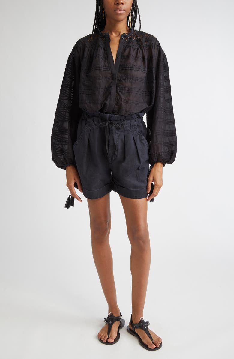 Isabel Marant Étoile Polly Lace & Eyelet Trim Cotton Pintuck Top, Alternate, color, Black