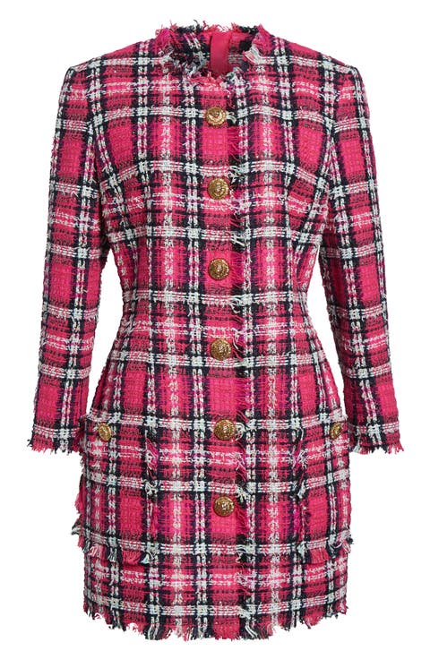 Long Sleeve Fringe Tweed Dress