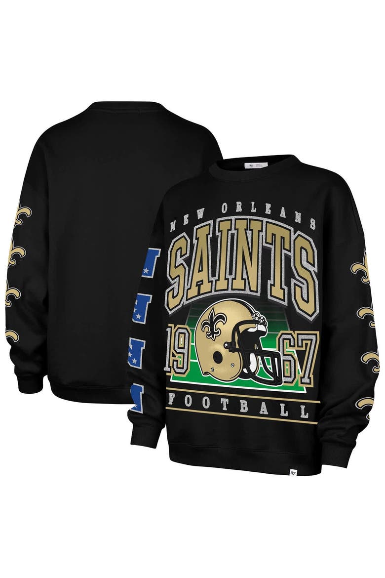 Women's '47  Black New Orleans Saints Go Big Oversized Pullover Sweatshirt, Main, color, Black