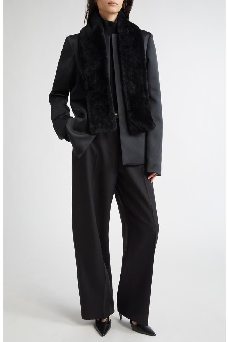 Fluid Wide Leg Wool Blend Trousers, Alternate, color, BLACK