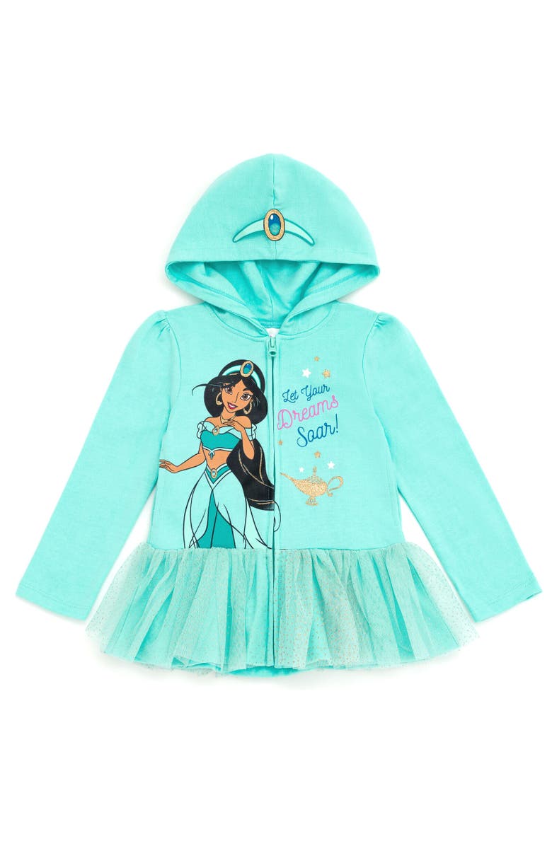 Disney Princess Zip-Up Hoodie, Main, color, Princess Jasmine Blue Blue