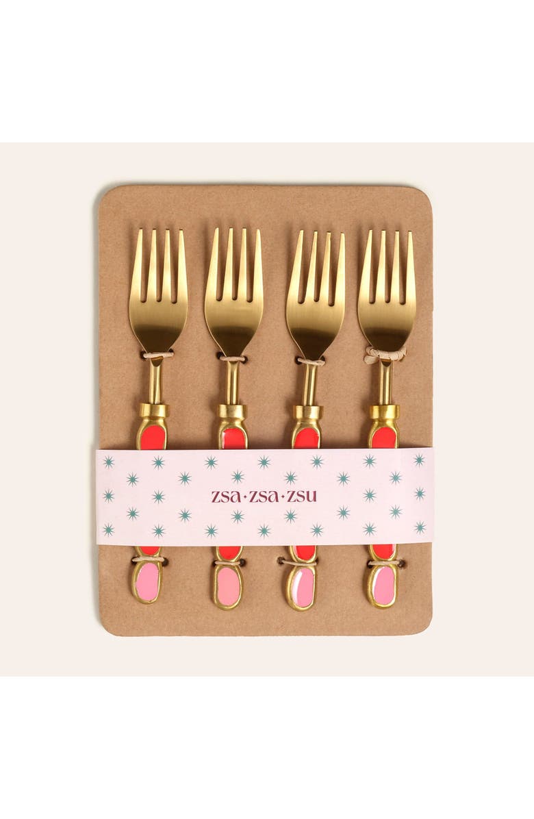 Zsa Zsa Zsu Rampur Set Of 4 Steel Dessert Fork Set, Alternate, color, Gold