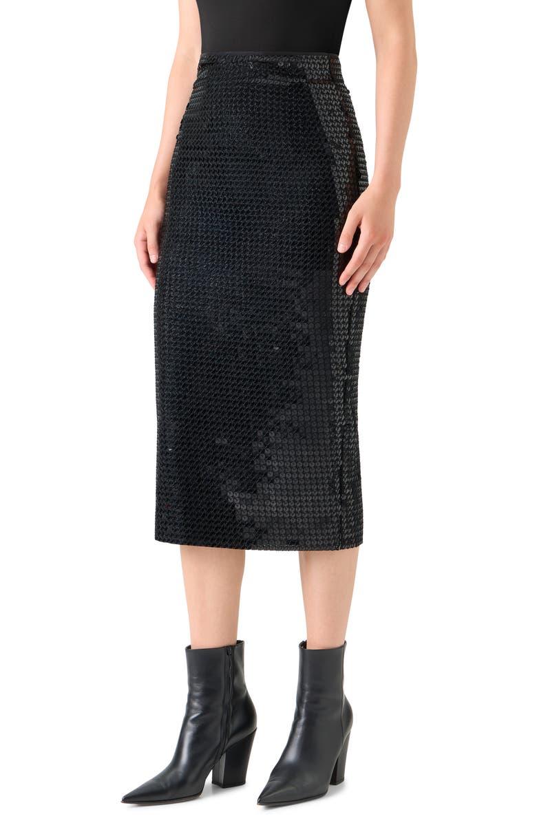 Akris Sequin Pencil Skirt, Alternate, color, Black
