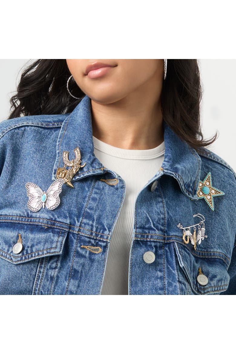 Silver Butterfly Pin with Turquoise Accent, Alternate, color, Silver, Turquoise