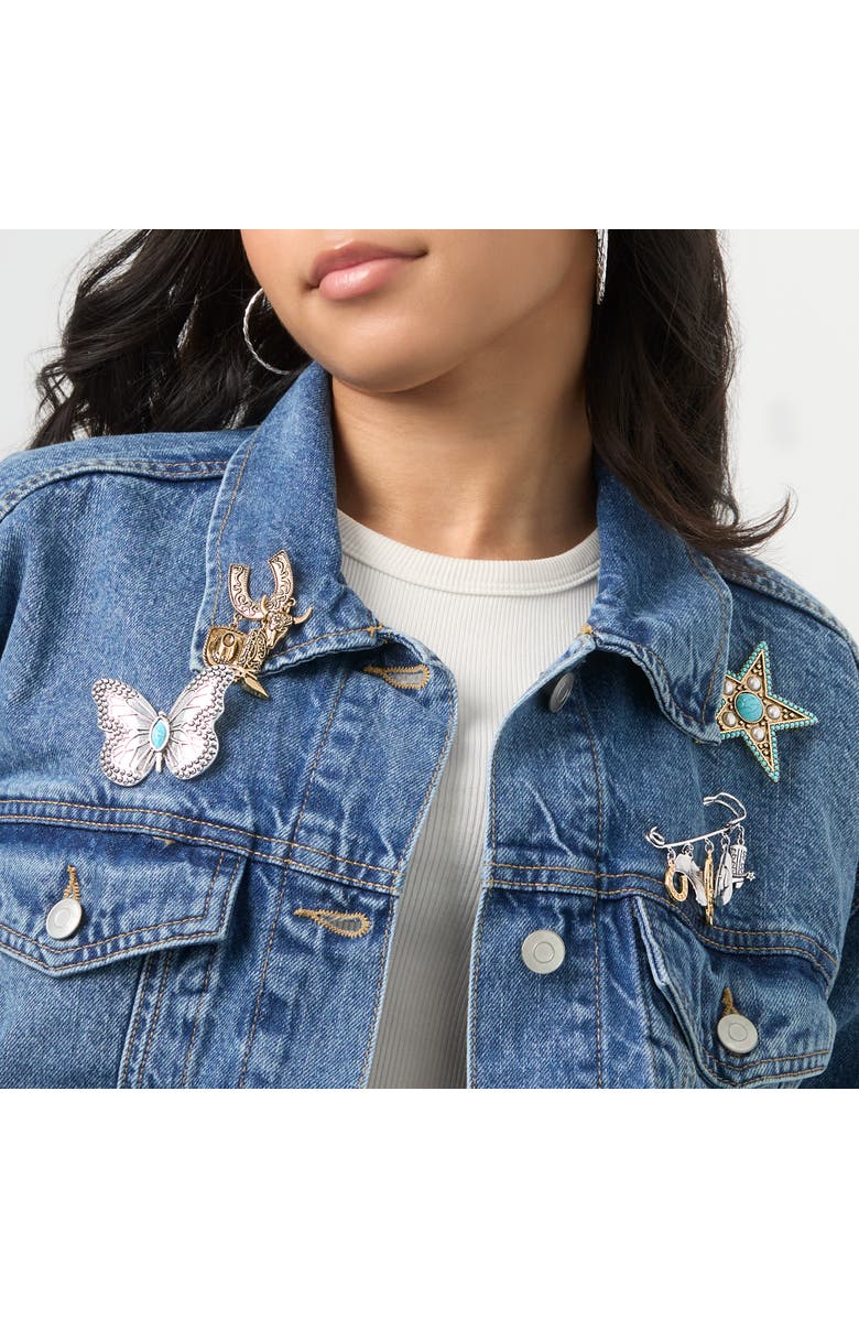 Jessica Simpson Silver Butterfly Pin with Turquoise Accent, Alternate, color, Silver, Turquoise