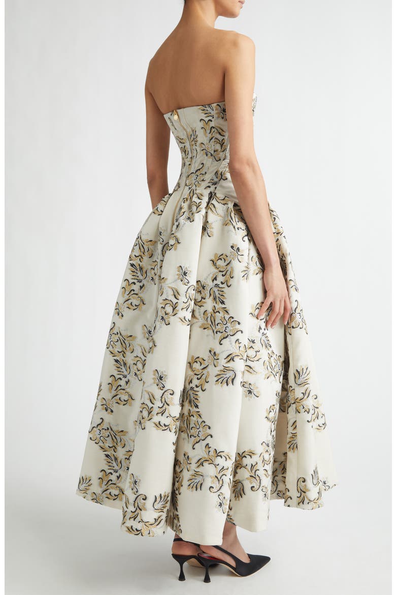 Trellis Jacquard Strapless Gown, Alternate, color, IVORY MULTI