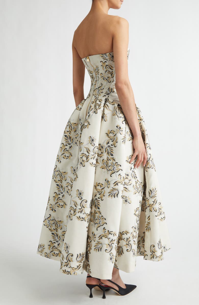 Carolina Herrera Trellis Jacquard Strapless Gown, Alternate, color, Ivory Multi