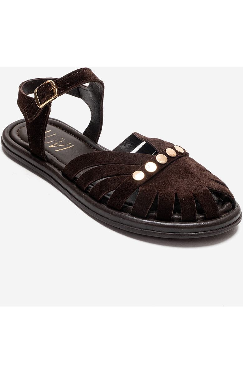 Forever & Always Shoes Chiela Leather Ankle Strap Sandal, Alternate, color, Brown Suede