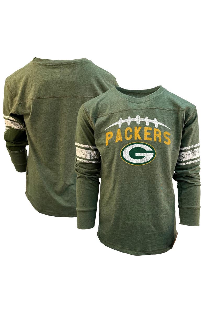 Wes & Willy Youth Wes & Willy Heather Green Green Bay Packers Football Long Sleeve T-Shirt, Main, color, 