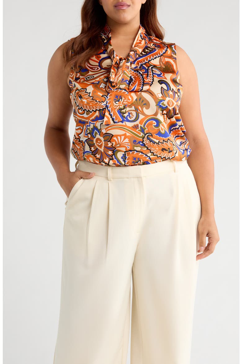 Tie Neck Sleeveless Top, Main, color, CAMEL ROYAL PAISLEY
