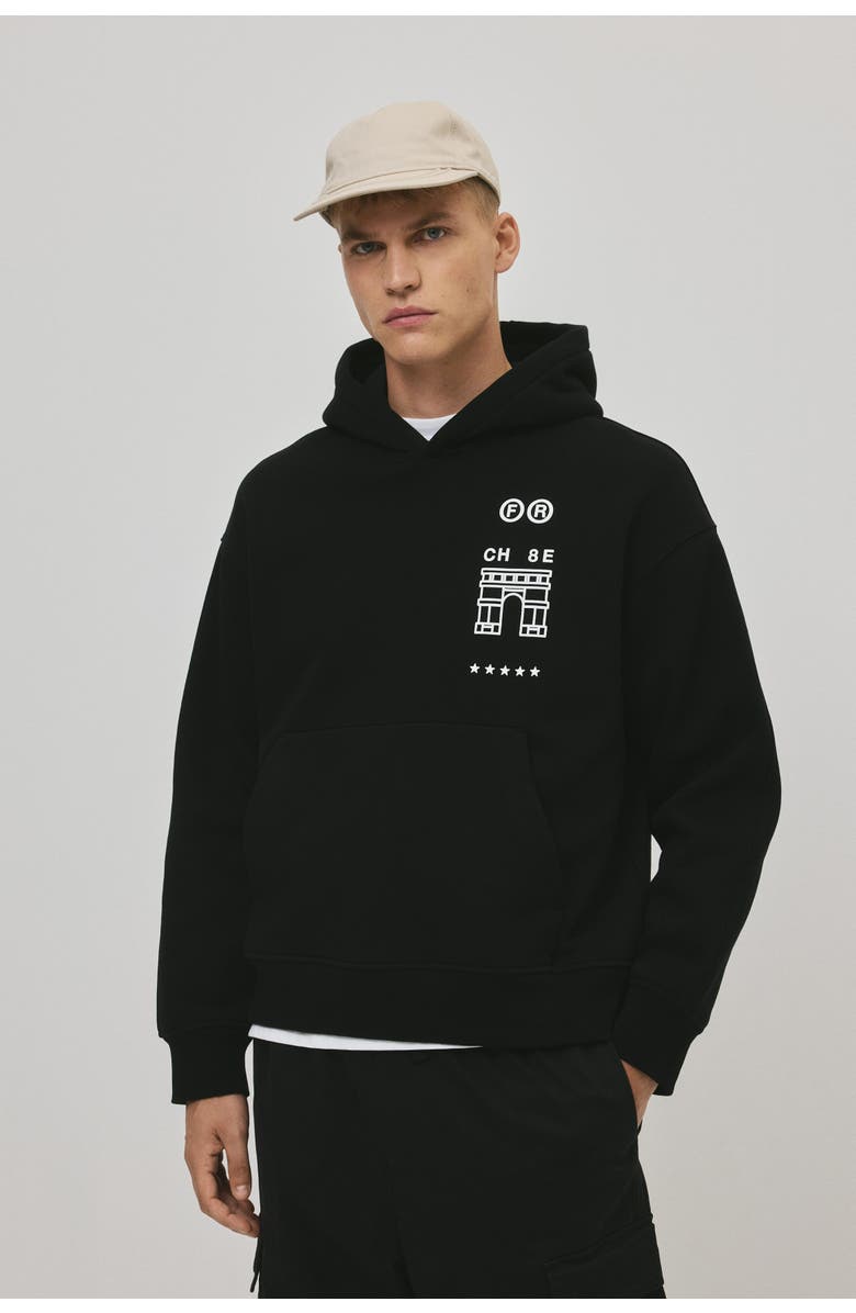 H&M Loose Fit Hoodie, Alternate, color, Black/Paris