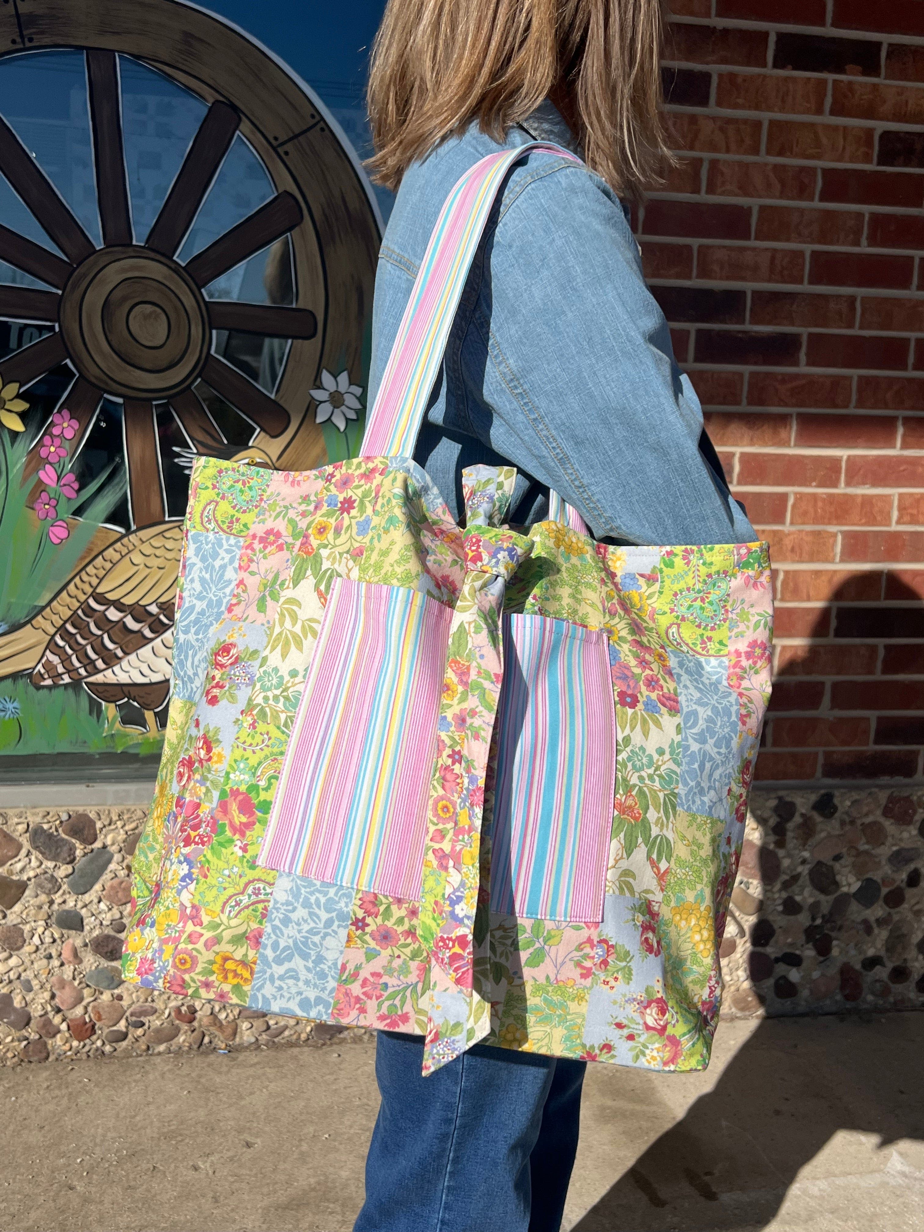 Garden Collage Patchwork Market Tote Bag, Alternate, color, Green