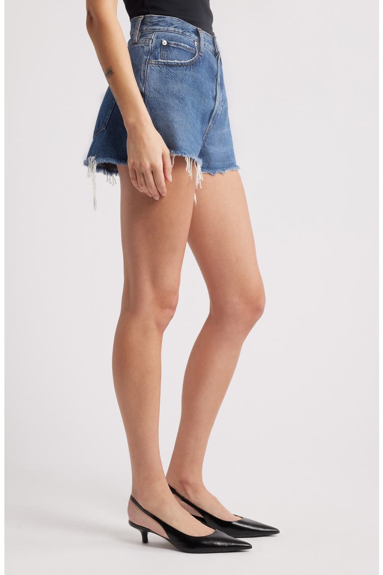 The Dare Frayed High Waist Denim Shorts, Alternate, color, HABIT