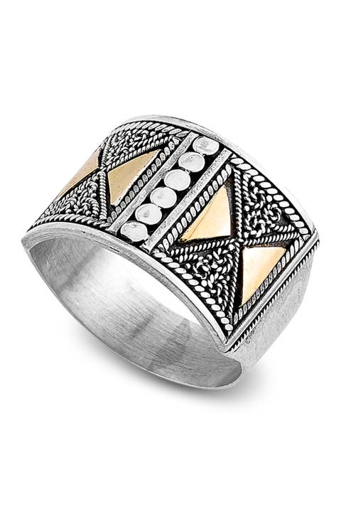 Sterling Silver & 18K Yellow Gold Balinese Filigree Design Band Ring