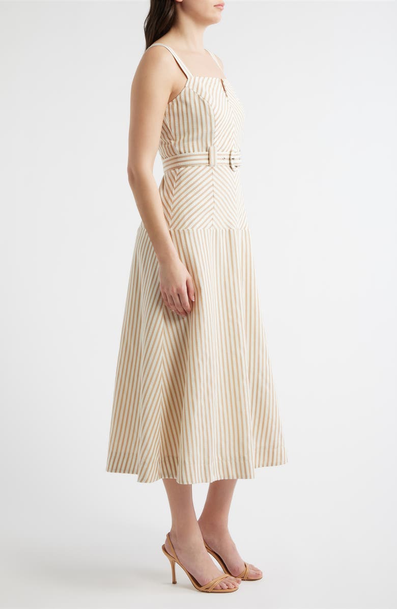ZOE AND CLAIRE Stripe Belted Sleeveless Midi Dress, Alternate, color, Light Brown