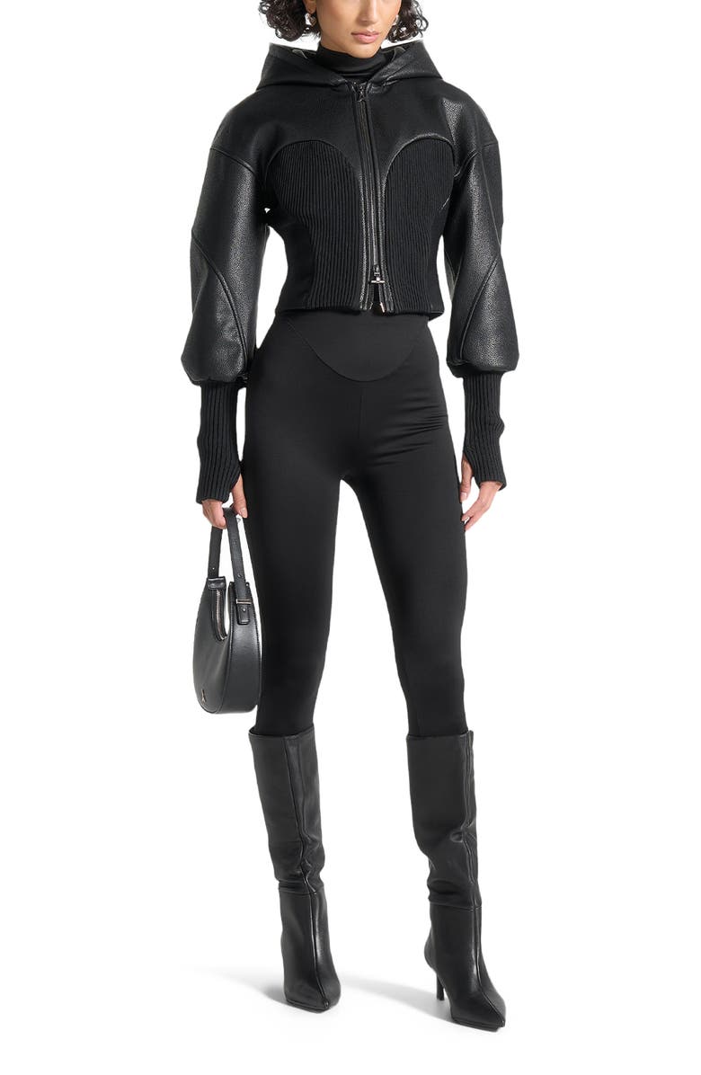 Manière De Voir Amani Hooded Pebbled Leather Contour Jacket, Alternate, color, 