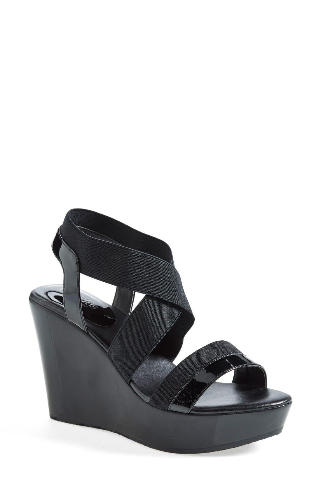 'Feature' Wedge Sandal, Main, color, BLACK