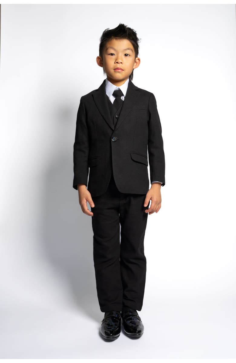 Peanut Butter Collection Kids' Oasis 5-Piece Slim Fit Linen Suit, Main, color, Black