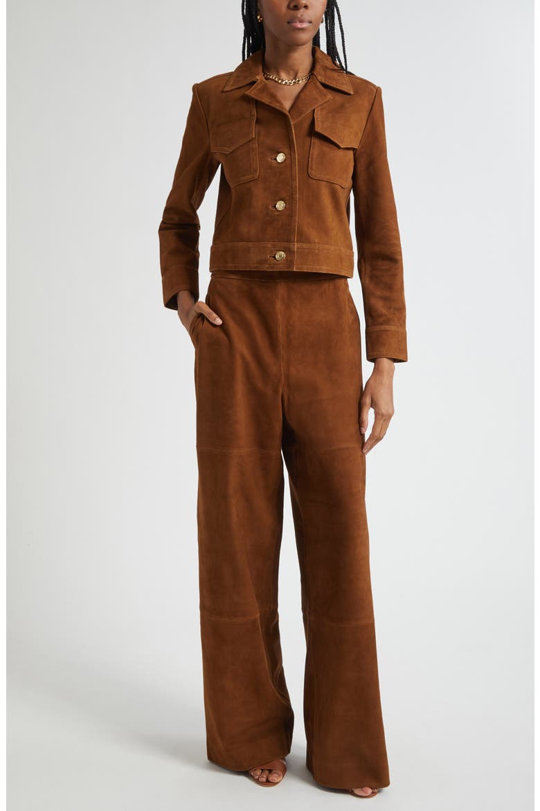 Suede Wide Leg Pants, Alternate, color, TOFFEE