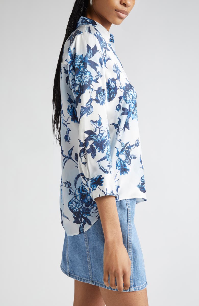 L'AGENCE Dani Floral Silk Button-Up Shirt, Alternate, color, White/ Blue Painterly Floral
