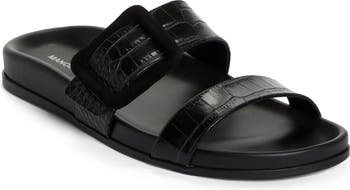 【MANOLO BLAHNIK】Mayfu Sandals BLACK Manolo Blahnik Mayfu Croc Embossed Slide Sandal (Women