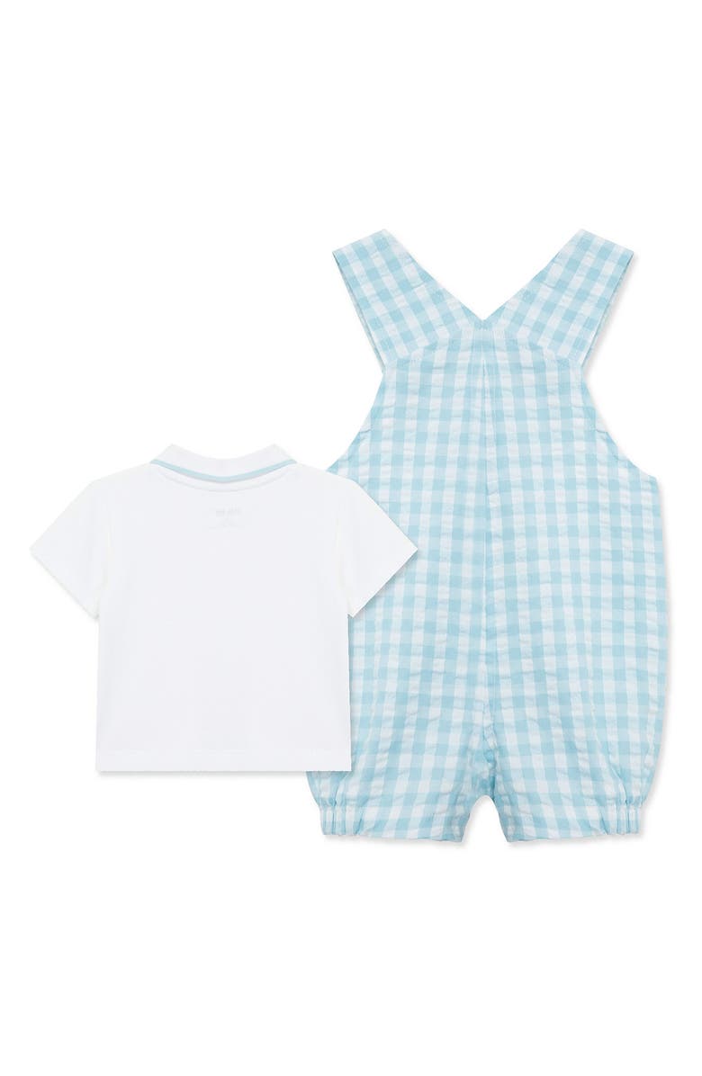 Little Me Polo Top & Gingham Shortalls Set, Alternate, color, 