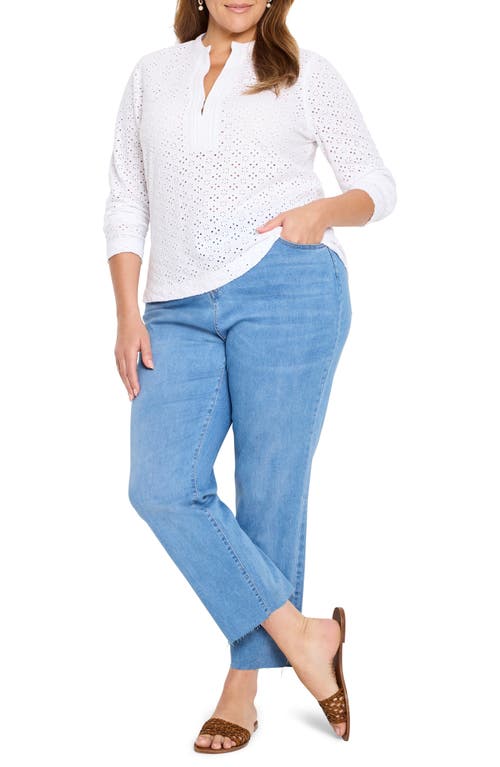 Nic + Zoe Nic+zoe Embroidered Eyelet Split Neck Knit Top In Paper White