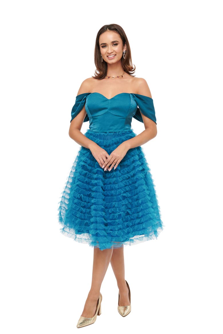 Tulle Off The Shoulder Swing Dress, Main, color, Teal