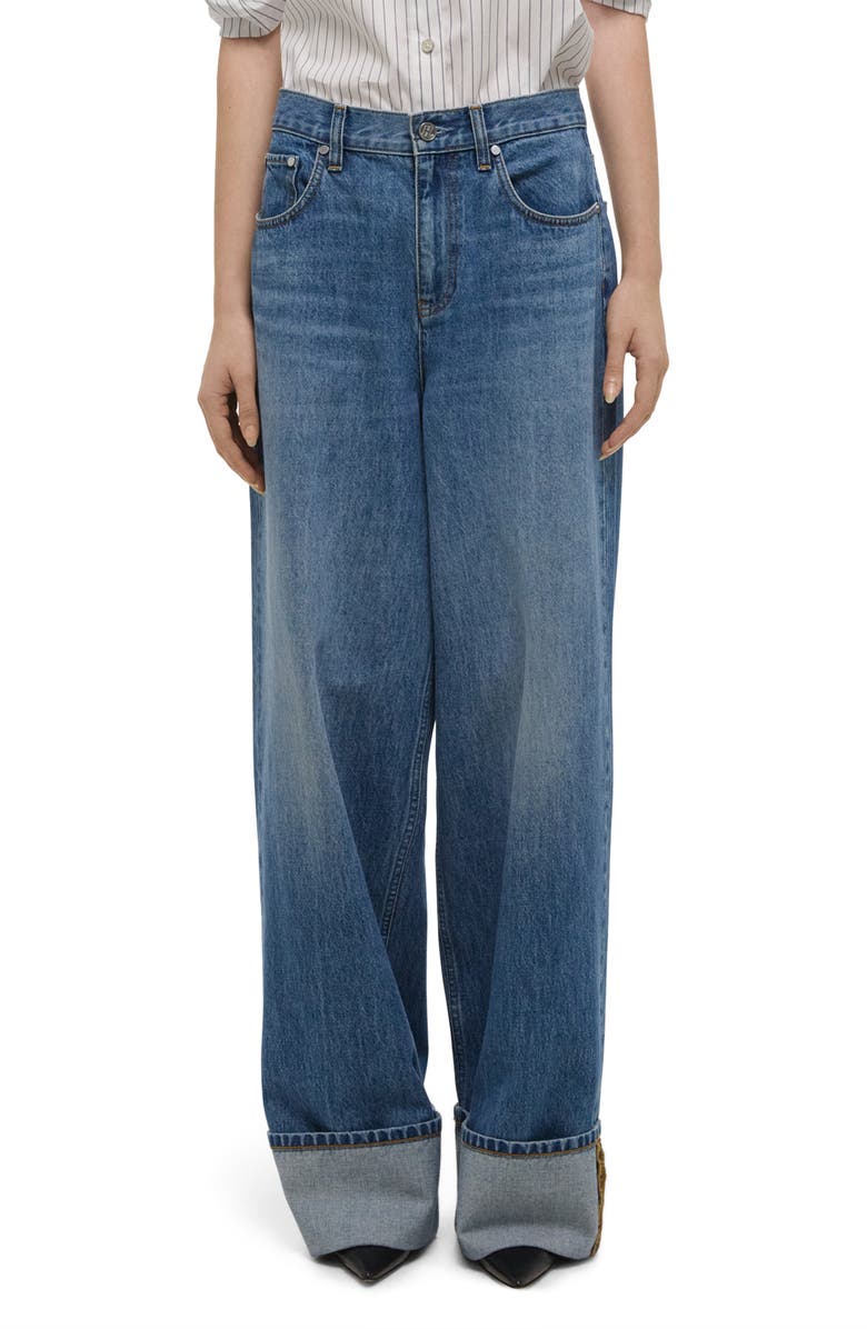 Helmut Lang Cuffed Wide Leg Jeans, Main, color, Classic Blue