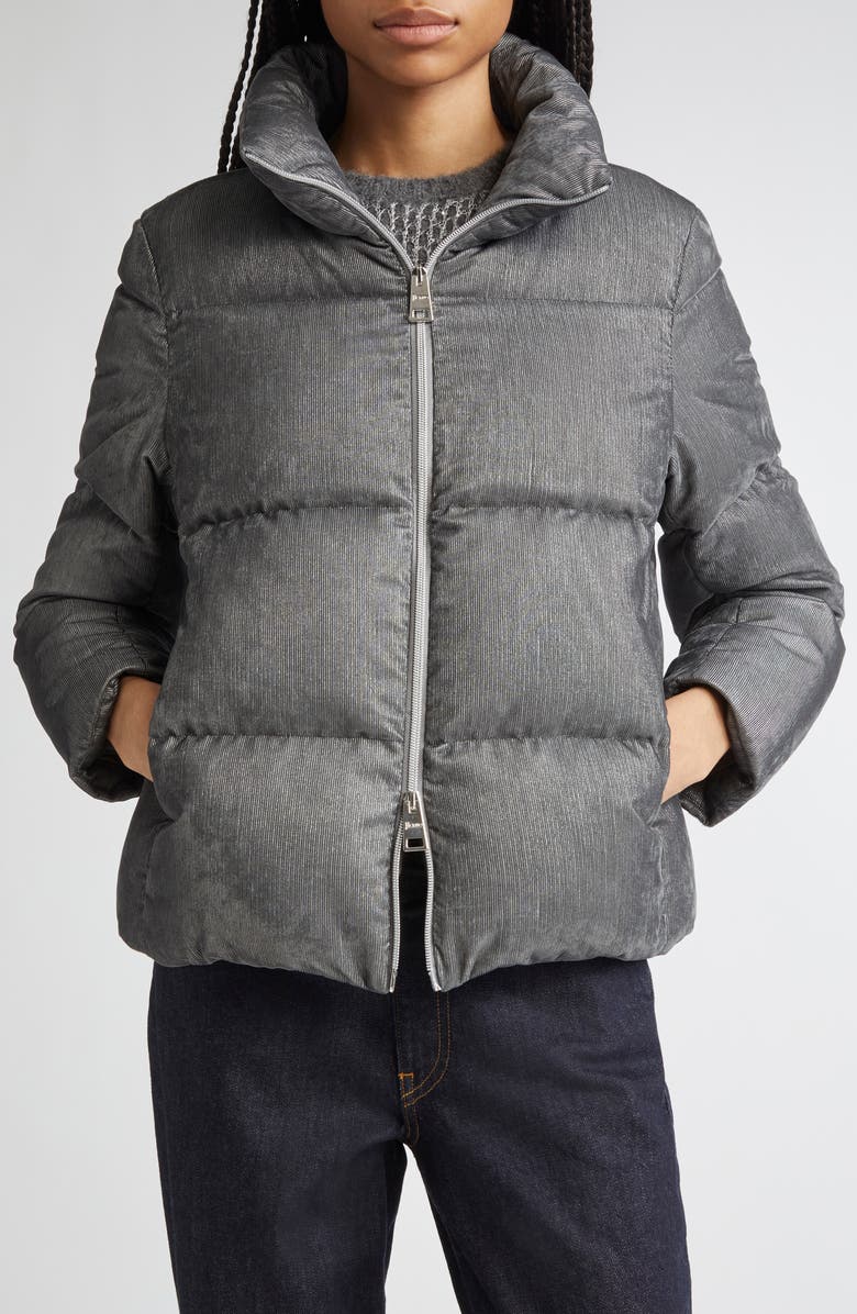 Herno Metallic Corduroy Down Jacket, Main, color, Grigio Perla