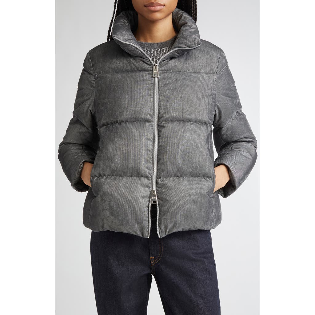 Herno Metallic Corduroy Down Jacket In Gray