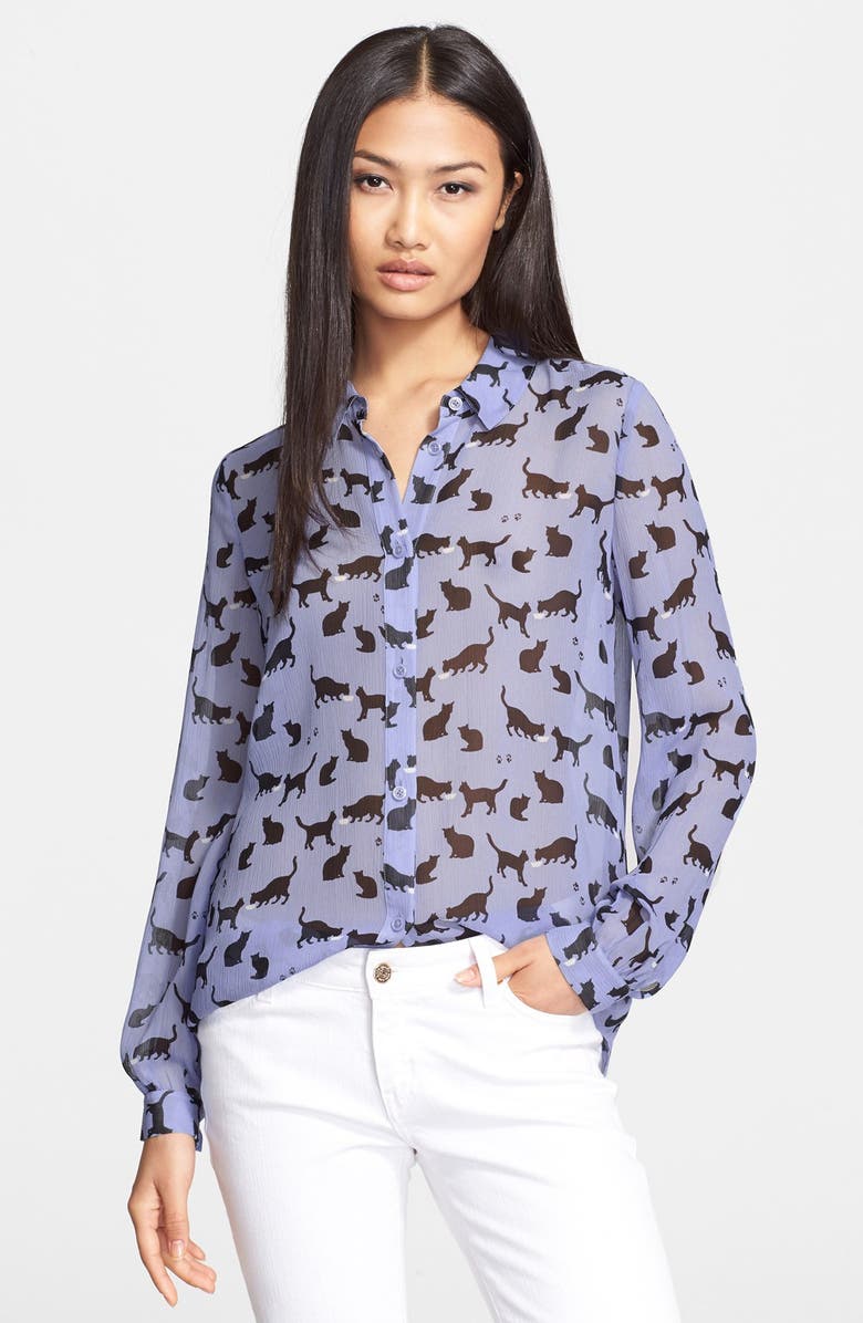 Kate Spade New York 'cats and cream' silk chiffon shirt, Main, color,