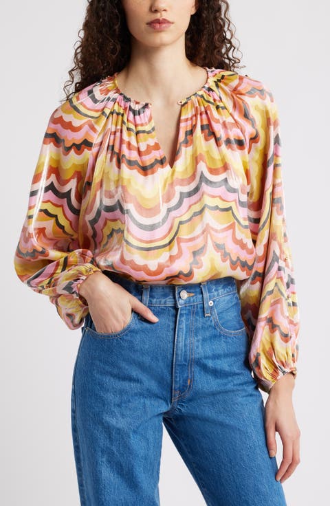 Oriana Wave Print Satin Blouse