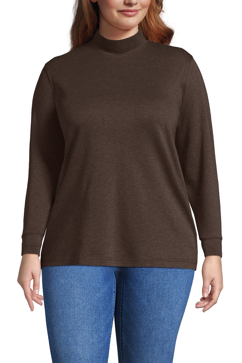 Relaxed Cotton Long Sleeve Mock Turtleneck, Main, color, Bark Brown Heather