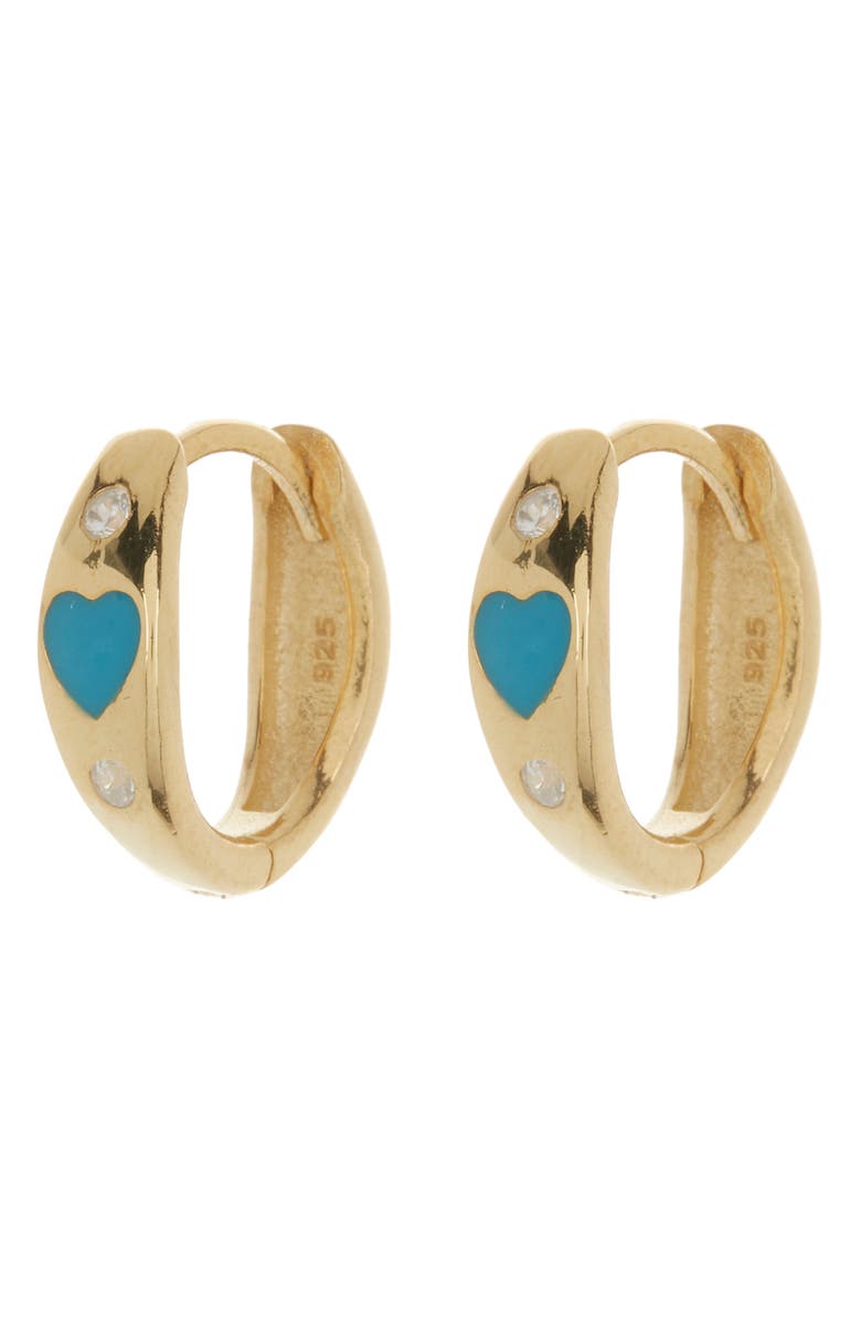 GABI RIELLE Sterling Silver Heart Crystal Huggie Hoop Earrings, Main, color,