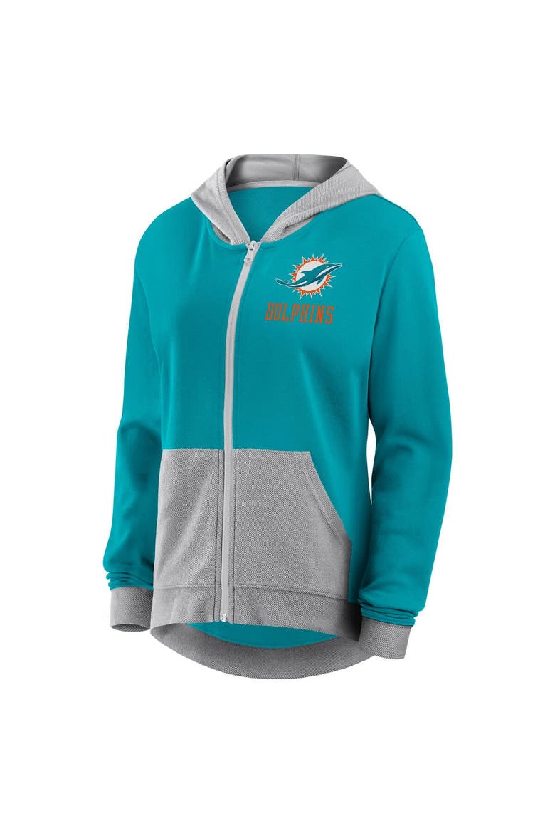 Women's Logo Athletic Aqua Miami Dolphins Hit It French Terry Full-Zip Hoodie, Alternate, color, Aqua