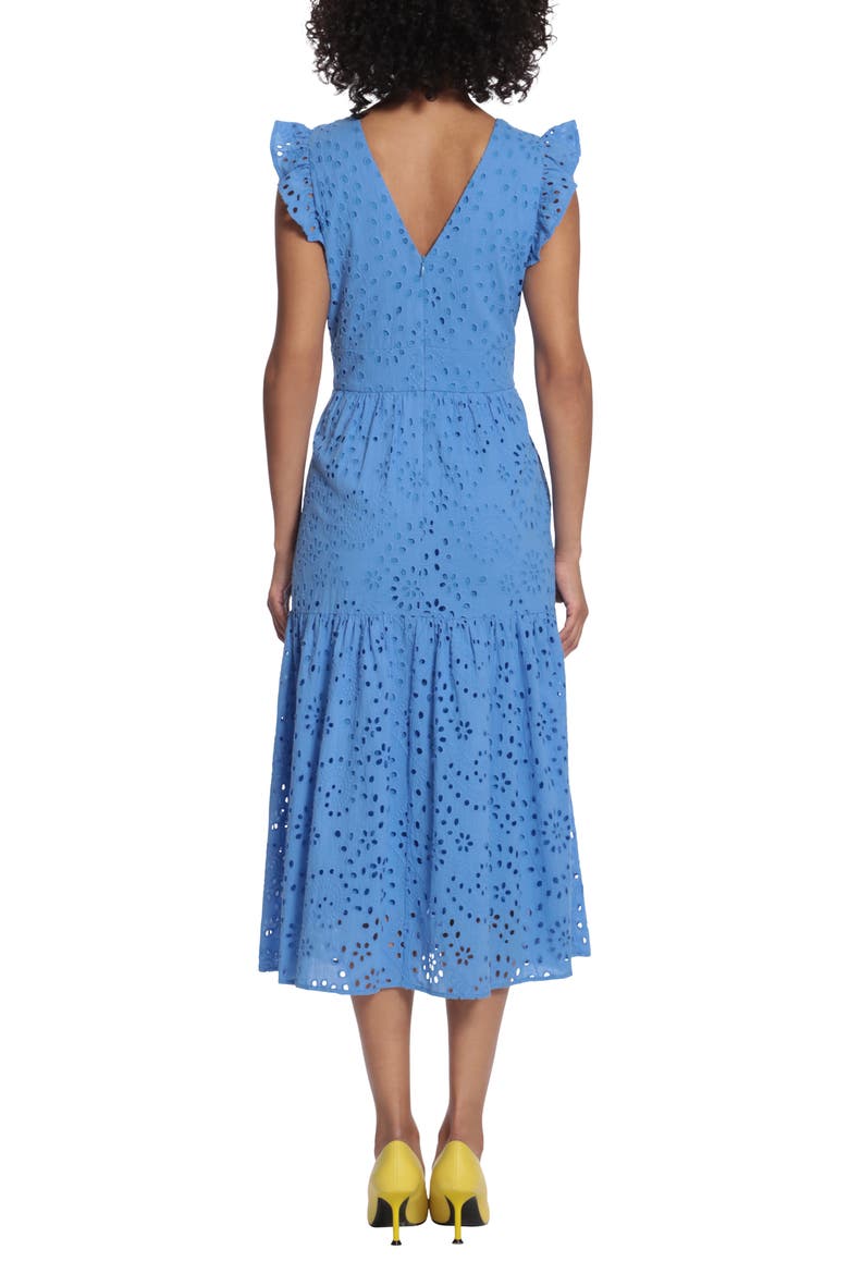 Cotton Eyelet Tiered Midi Dress, Alternate, color, MARINA BLU