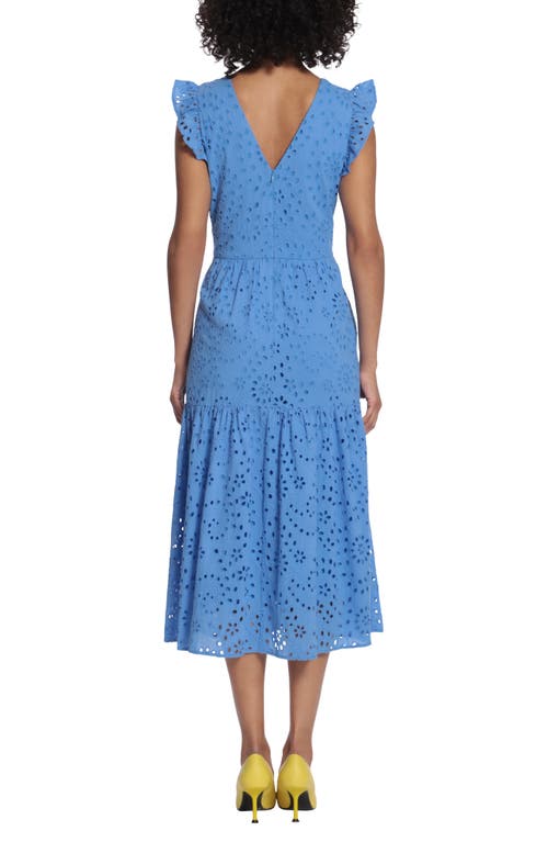 Maggy London Eyelet Ruffle Sleeve Tiered Dress In Marina Blue