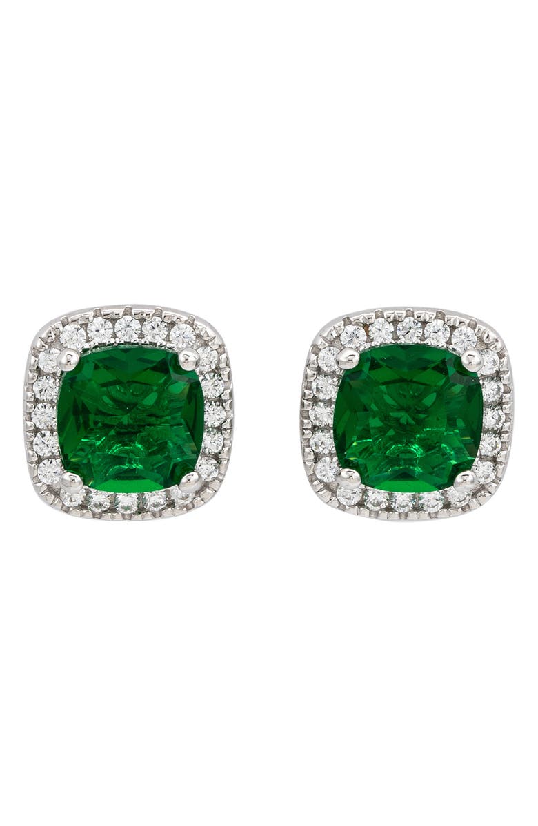 SUZY LEVIAN Cubic Zirconia Halo Stud Earrings, Main, color, Green