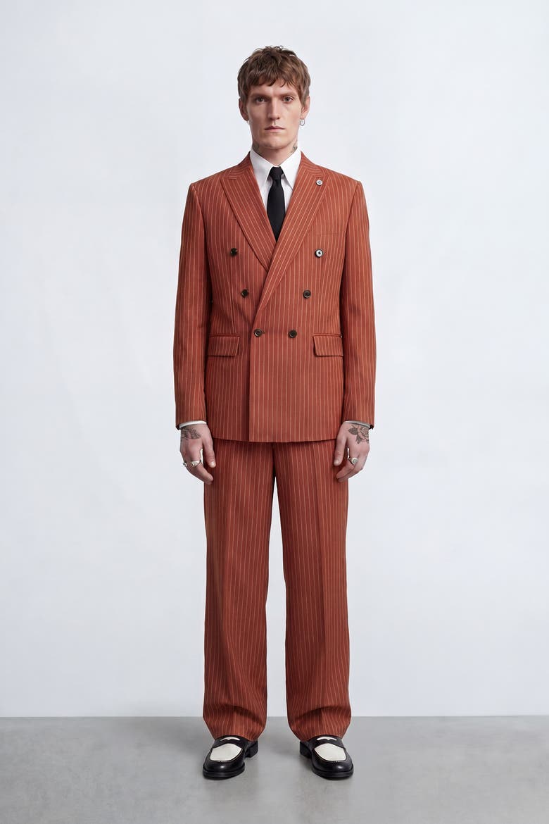Syrah Double Breasted Pinstripe Jacket, Alternate, color, Burnt Orange
